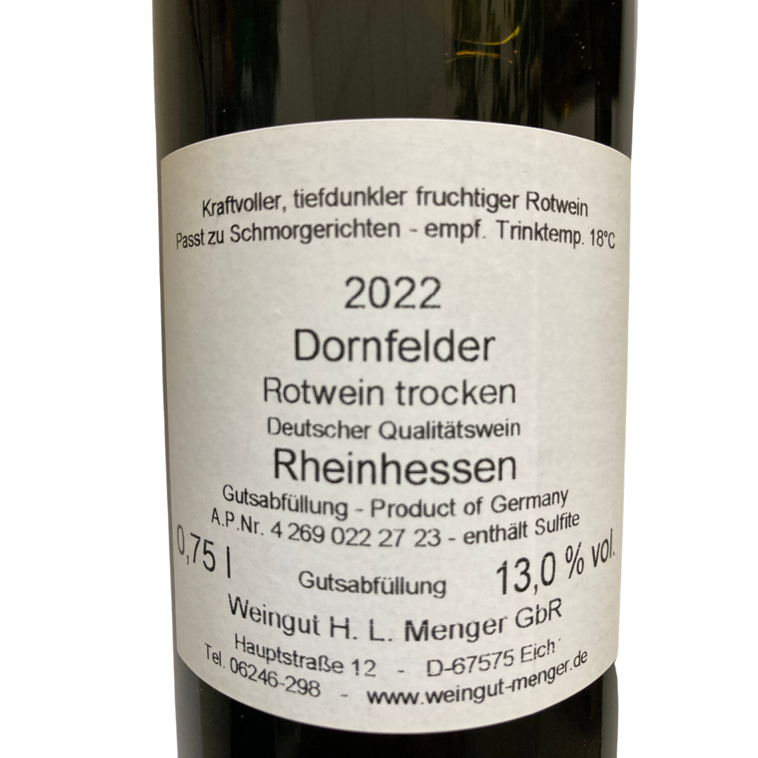 Dornfelder Rotwein Trocken Jahrgang 2022 Weingut H.L. Menger