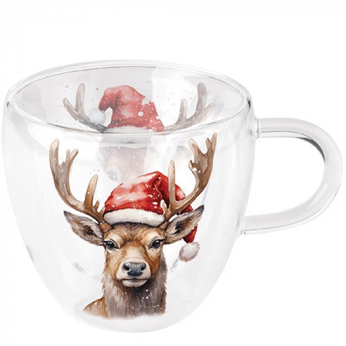 Glastasse mit Hirschmotiv weihnachten