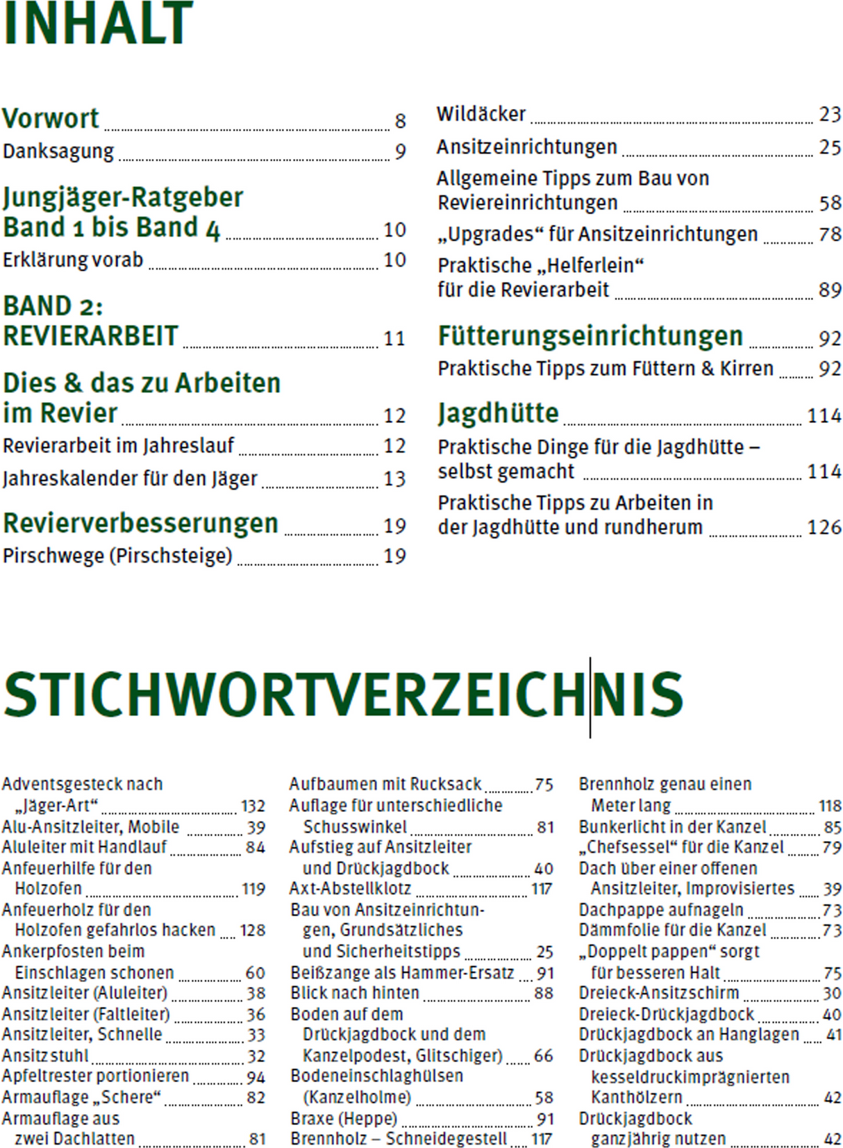 Jungjäger-Ratgeber - Revierarbeit - Inhaltsverzeichnis