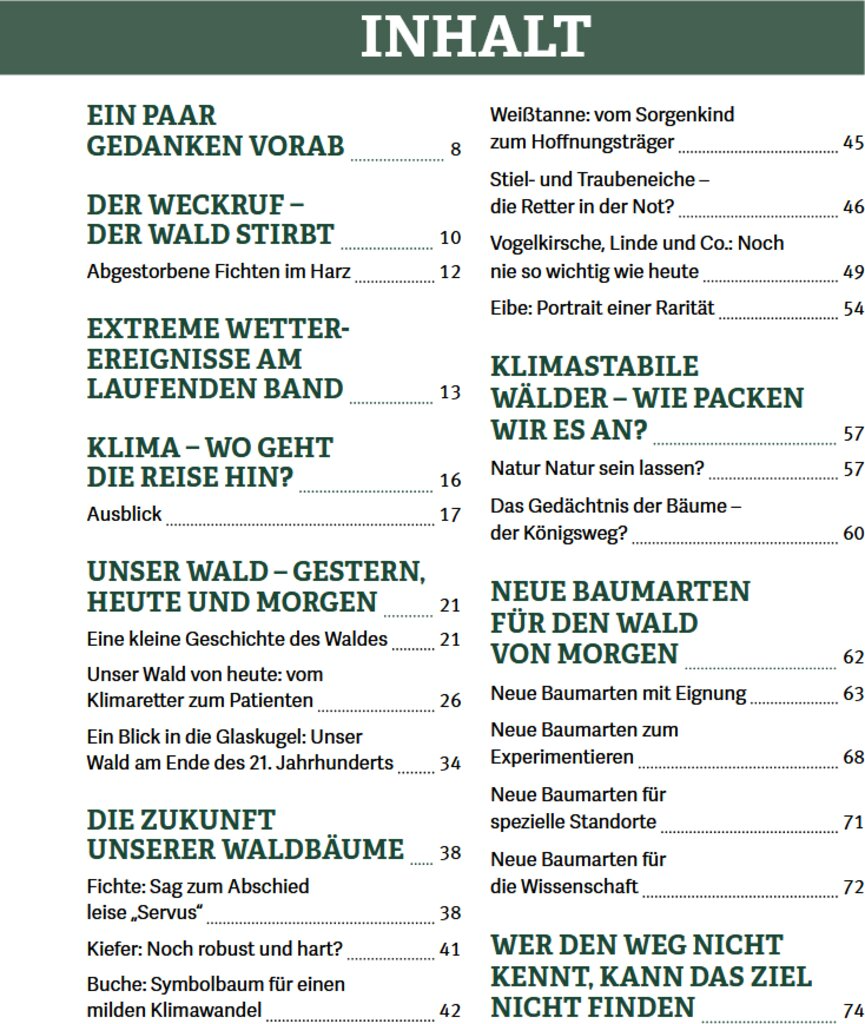 Wald im Wandel - Inhaltsverzeichnis