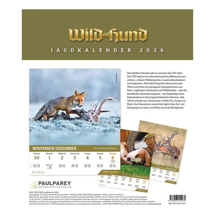 Wild und Hund Jagdkalender Wand 2026