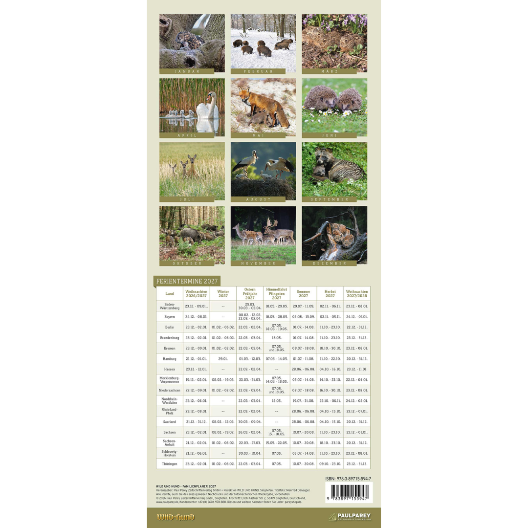 WILD UND HUND Edition : Familienplaner Kalender 2027 - Rückseite