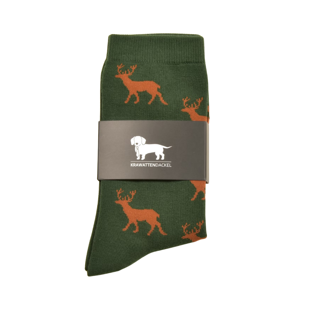 Krawattendackel Socken Hirsch gruen-braun