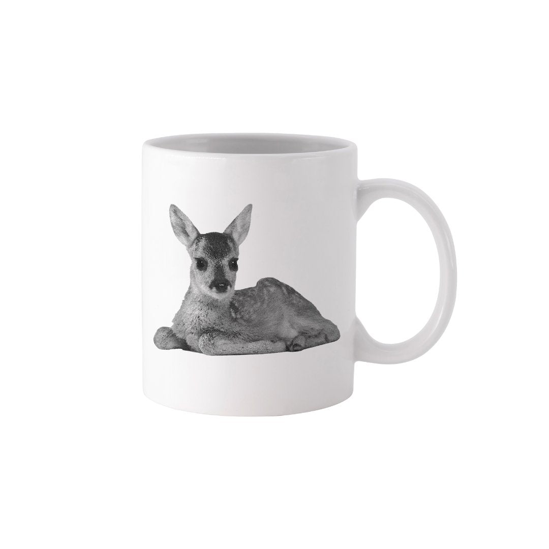 Keramiktasse Rehkitz, schwarz-weiß