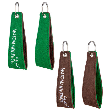 Filz-Schlüsselanhänger „Waidmannsheil“ mit Geweih-Motiv in Grün und Braun