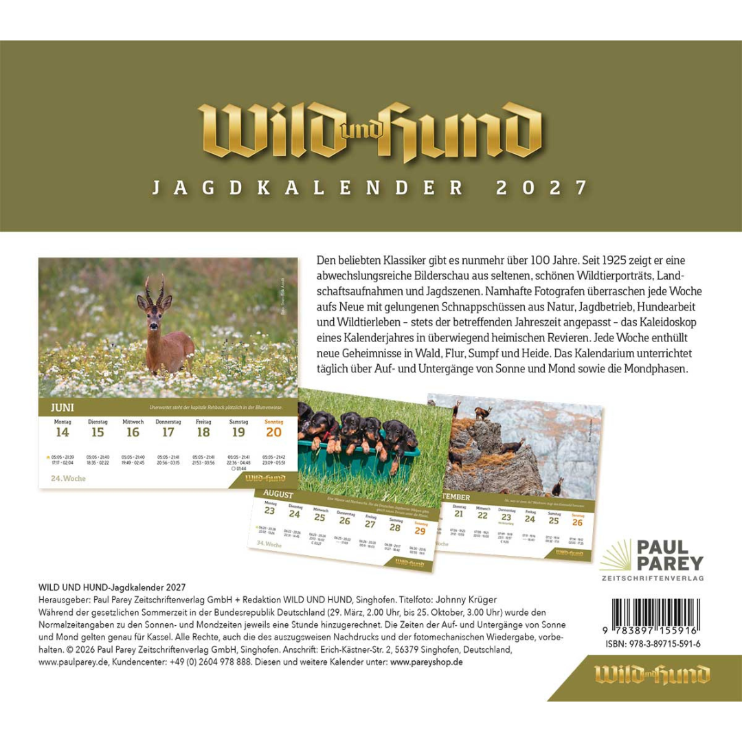 WILD UND HUND Edition: Jagdkalender Tischvariante 2027 - Rückseite